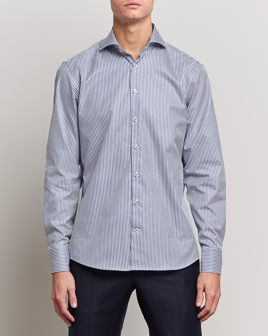 Homme | Chemises | Stenströms | Fitted Body Stripe Shirt White/Blue