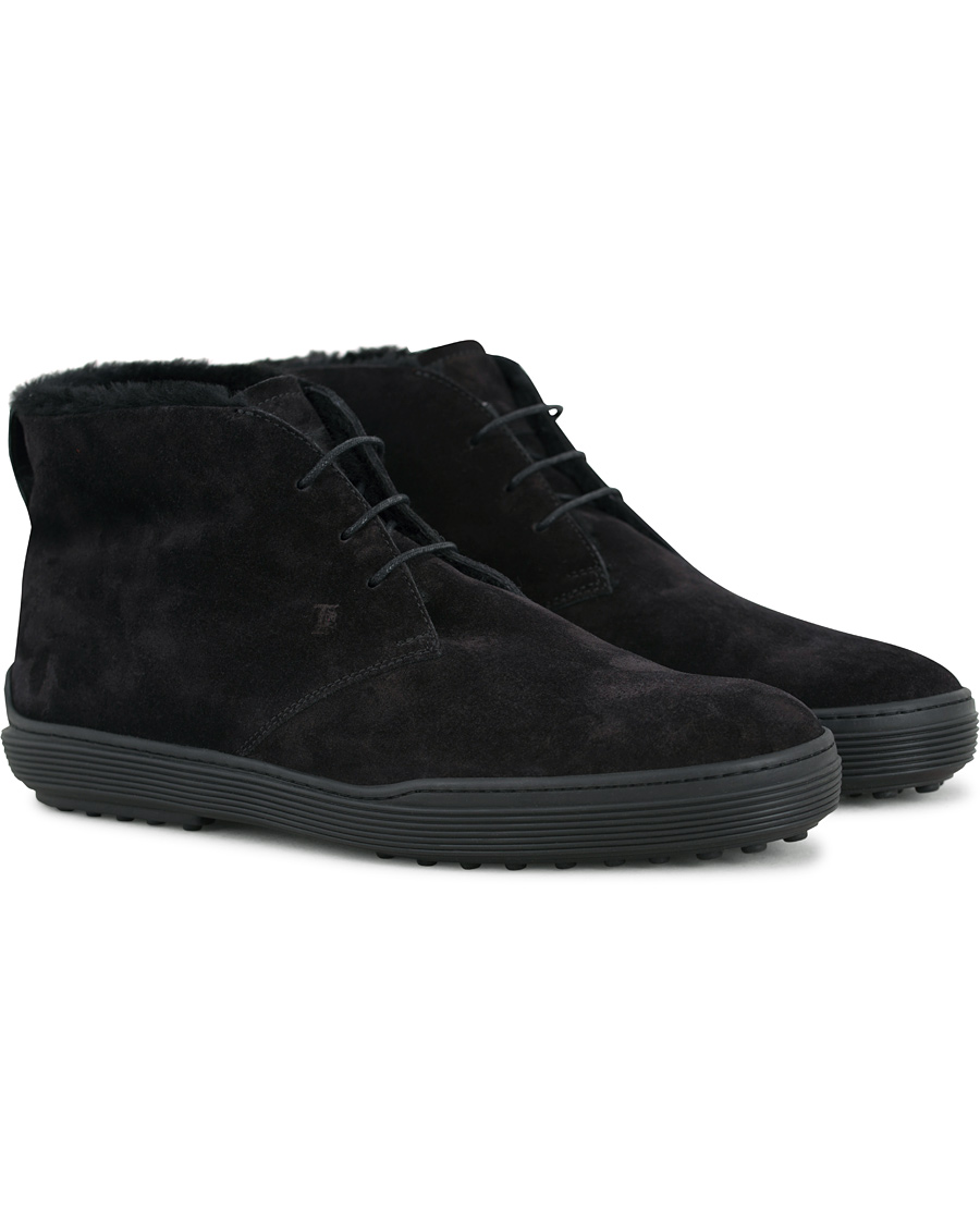 Homme | Tod's Shearling Lined Gommino Chukka Boot Black | Tod's | Shearling Lined Gommino Chukka Boot Black
