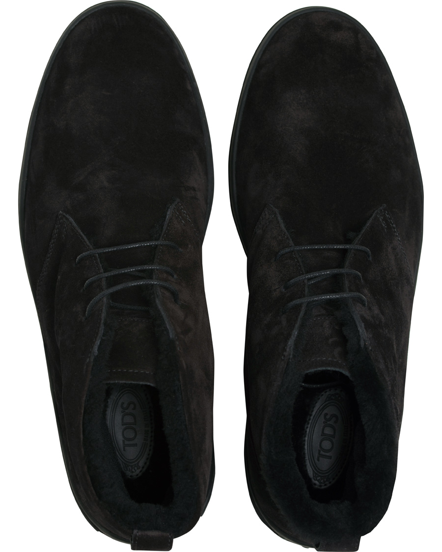 Homme | Tod's Shearling Lined Gommino Chukka Boot Black | Tod's | Shearling Lined Gommino Chukka Boot Black