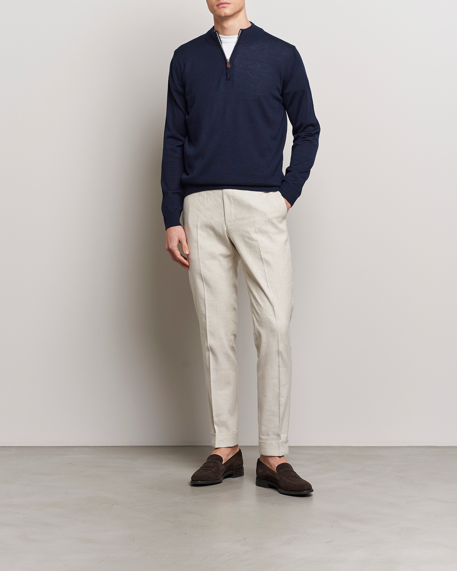 Homme | Pulls Et Tricots | Stenströms | Merino Wool Half Zip Navy