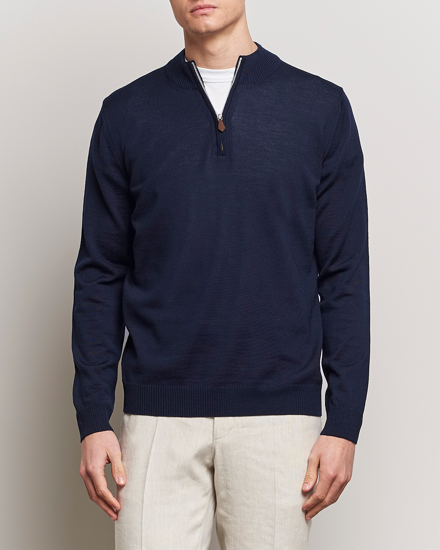 Homme | Pulls Et Tricots | Stenströms | Merino Wool Half Zip Navy