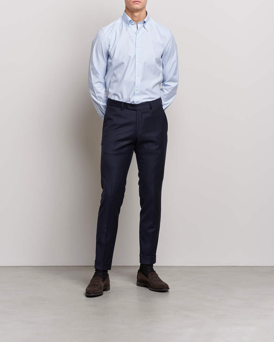 Homme | Chemises D'Affaires | Stenströms | 1899 Slimline Button Down Check Shirt White/Blue