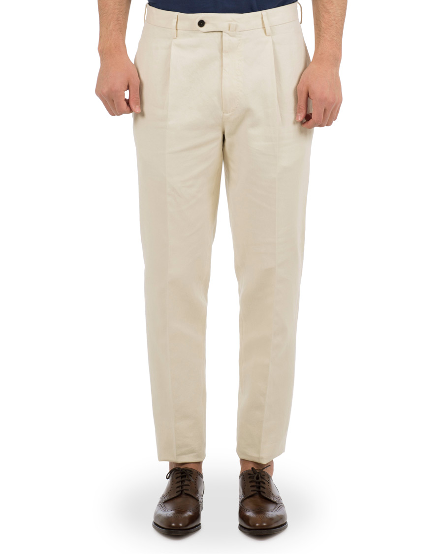 Homme | Pantalons | Incotex | Carrot Fit Single Pleated Trousers Off White
