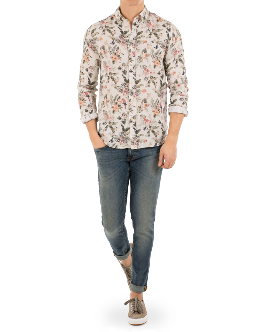 Homme | Chemises | Morris | Bennet Linen Printed Flower Shirt White