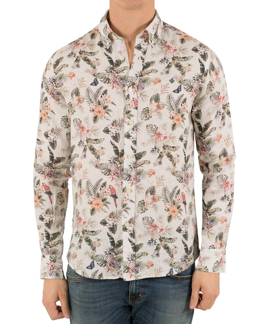 Homme | Chemises | Morris | Bennet Linen Printed Flower Shirt White