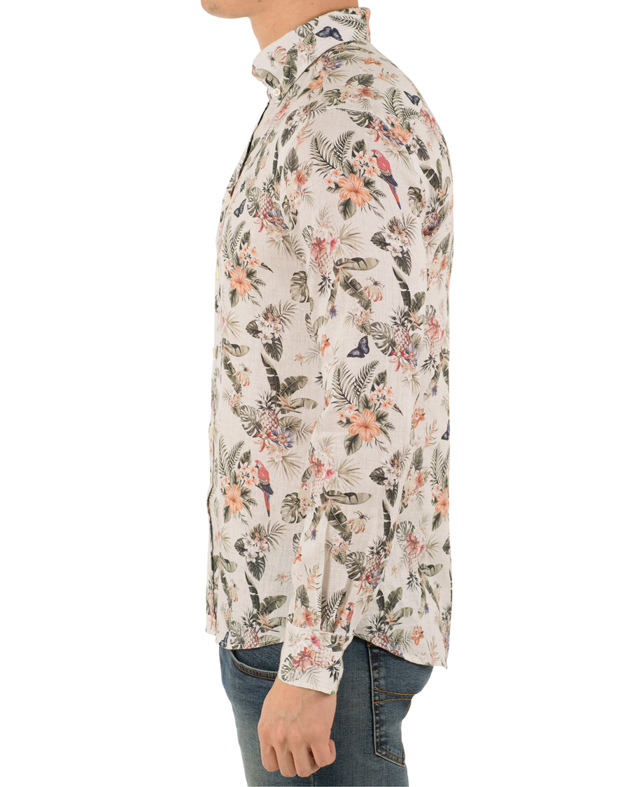 Homme | Chemises | Morris | Bennet Linen Printed Flower Shirt White