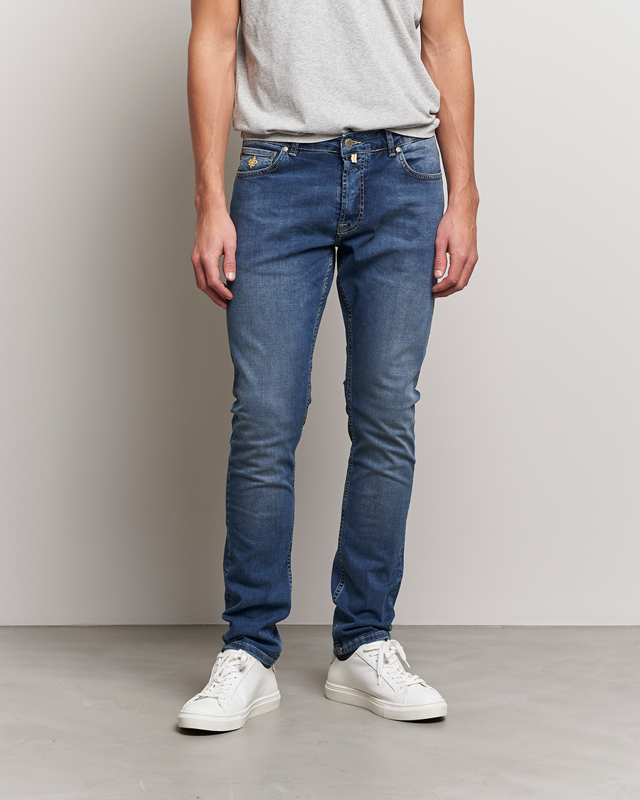 Homme | Jeans Bleus | Morris | Steve Satin Stretch Jeans Semi Dark Wash
