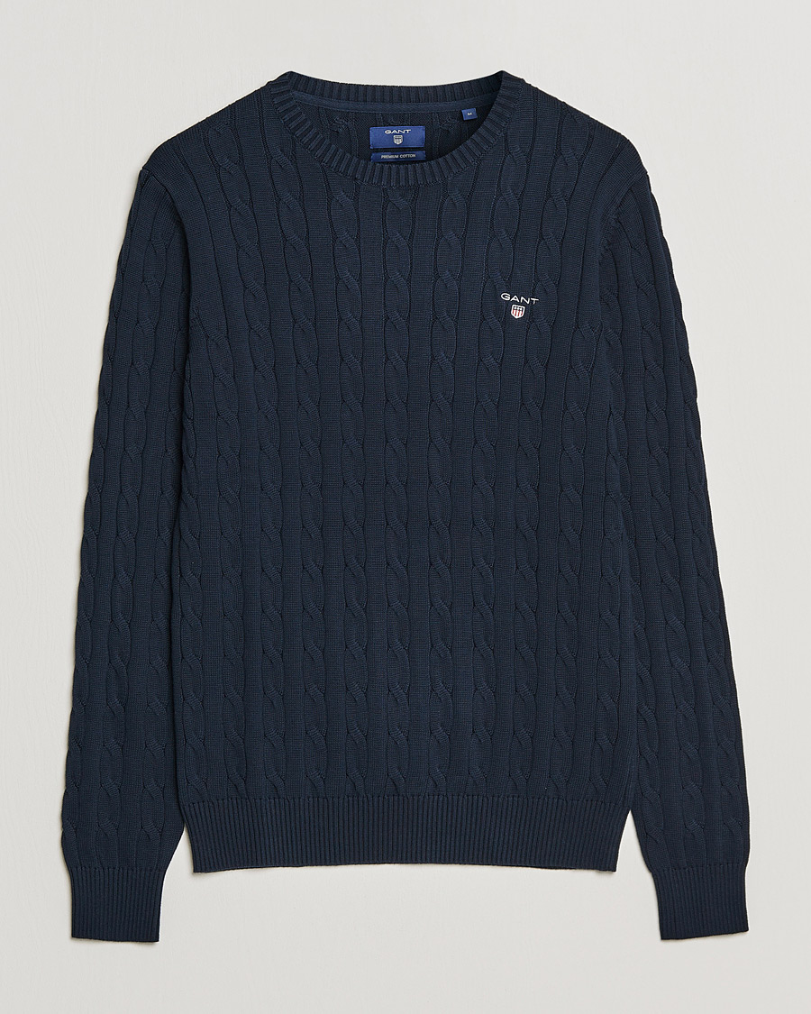 Homme | Pulls Et Tricots | GANT | Cotton Cable Crew Neck Pullover Evening Blue