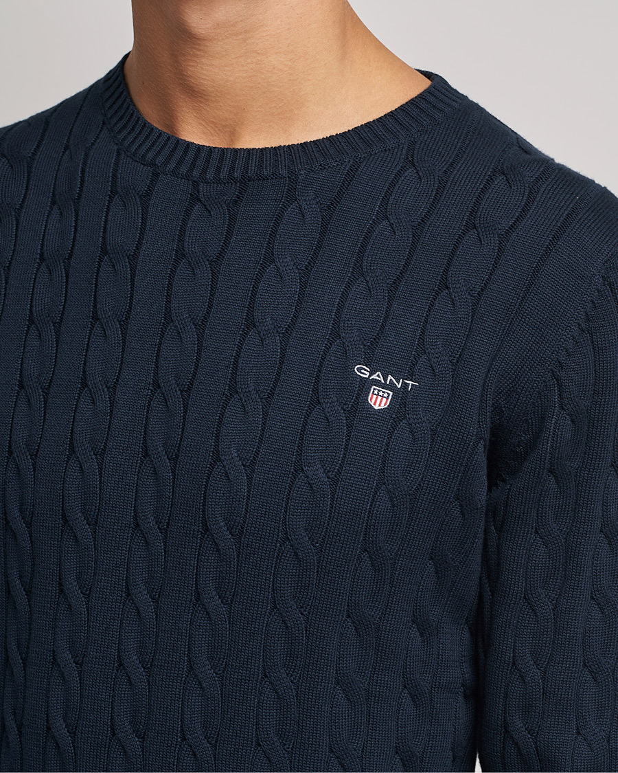 Homme | Pulls Et Tricots | GANT | Cotton Cable Crew Neck Pullover Evening Blue