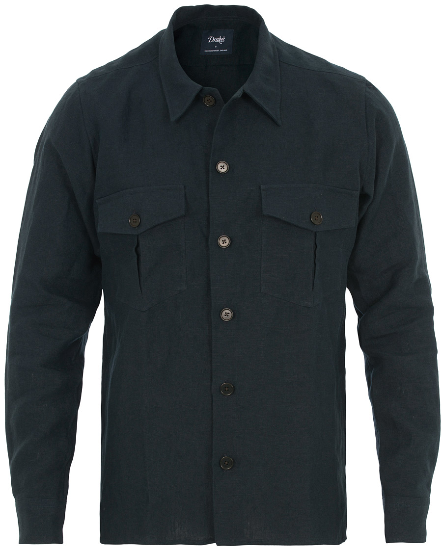 Homme | Chemises | Drake's | Linen 2 Pocket Schacket Navy