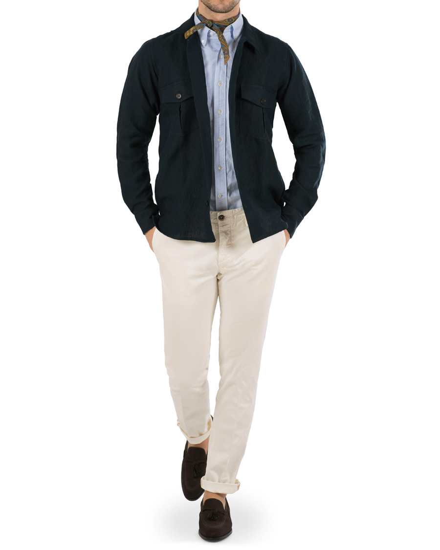 Homme | Chemises | Drake's | Linen 2 Pocket Schacket Navy