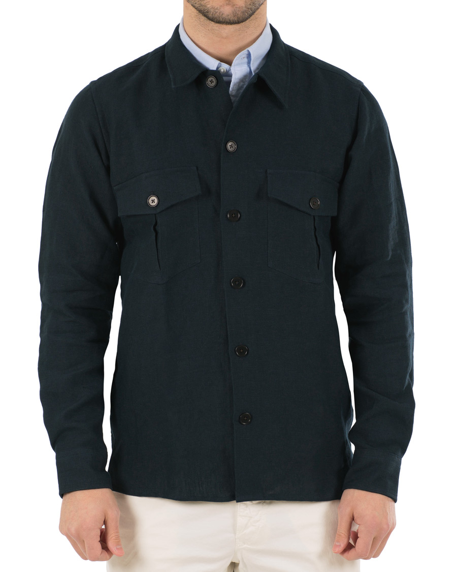 Homme | Chemises | Drake's | Linen 2 Pocket Schacket Navy