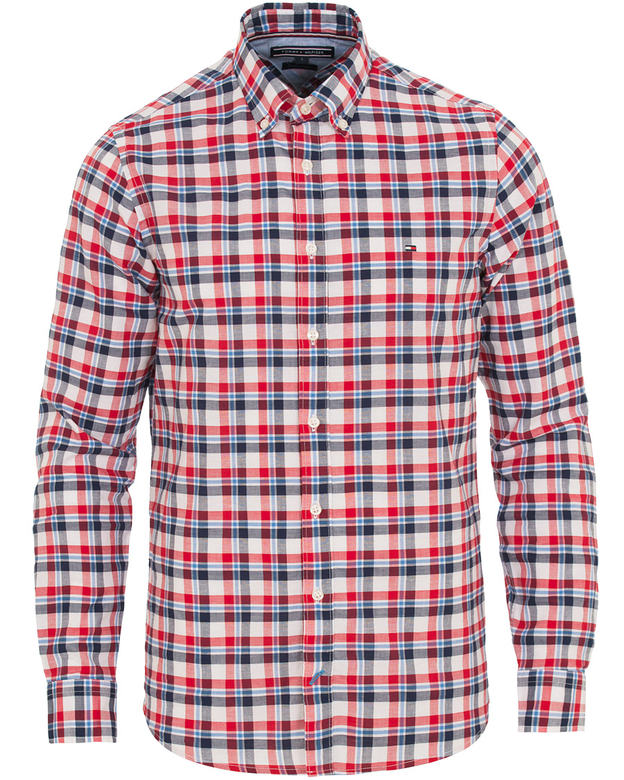 Homme | Chemises | Tommy Hilfiger | Slim Fit Cotton/Linen Check Shirt Red/Maritime Blue
