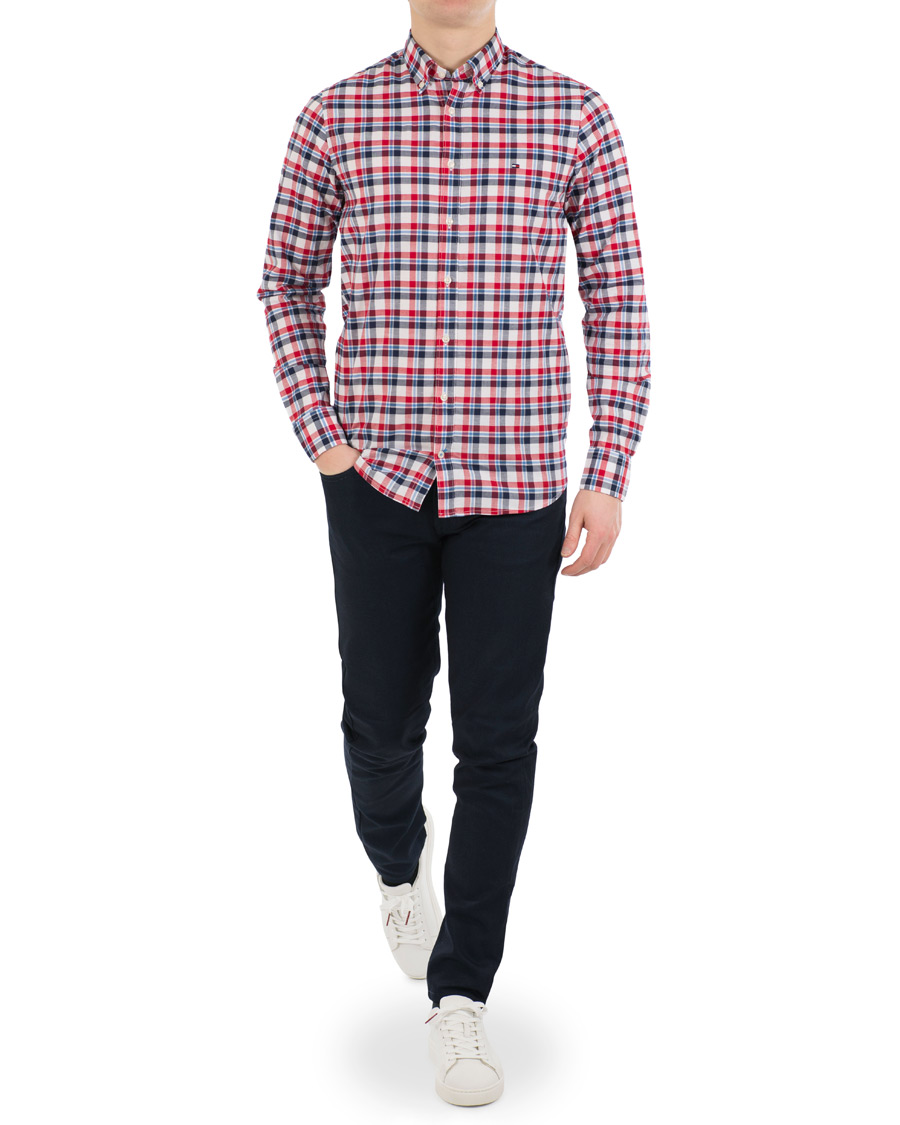Homme | Chemises | Tommy Hilfiger | Slim Fit Cotton/Linen Check Shirt Red/Maritime Blue