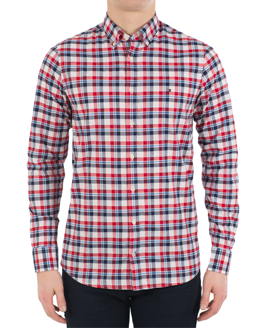Homme | Chemises | Tommy Hilfiger | Slim Fit Cotton/Linen Check Shirt Red/Maritime Blue