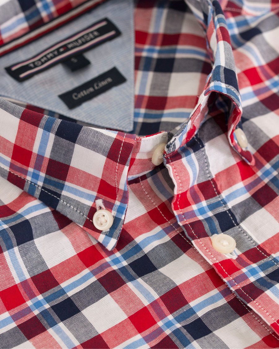 Homme | Chemises | Tommy Hilfiger | Slim Fit Cotton/Linen Check Shirt Red/Maritime Blue