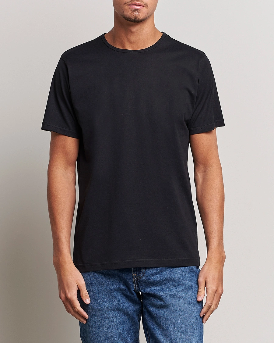 Homme | T-Shirts Noirs | Sunspel | Superfine Cotton Crew Neck Tee Black
