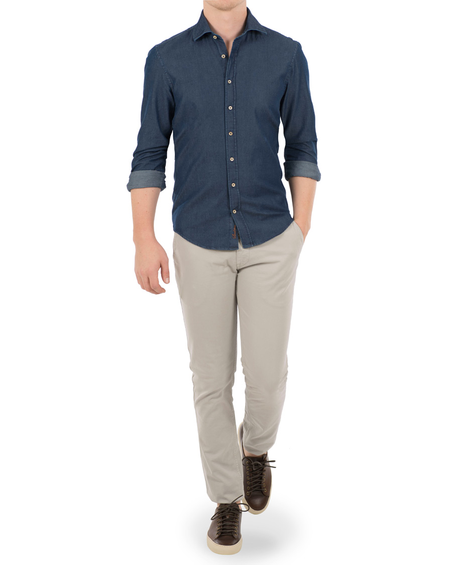 Homme | Chemises | Stenströms | Slimline Garment Washed Shirt Dark Denim