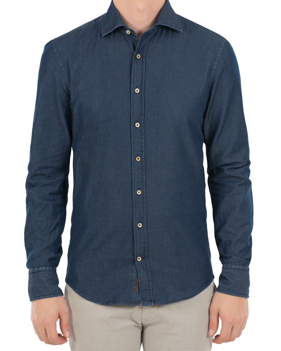 Homme | Chemises | Stenströms | Slimline Garment Washed Shirt Dark Denim