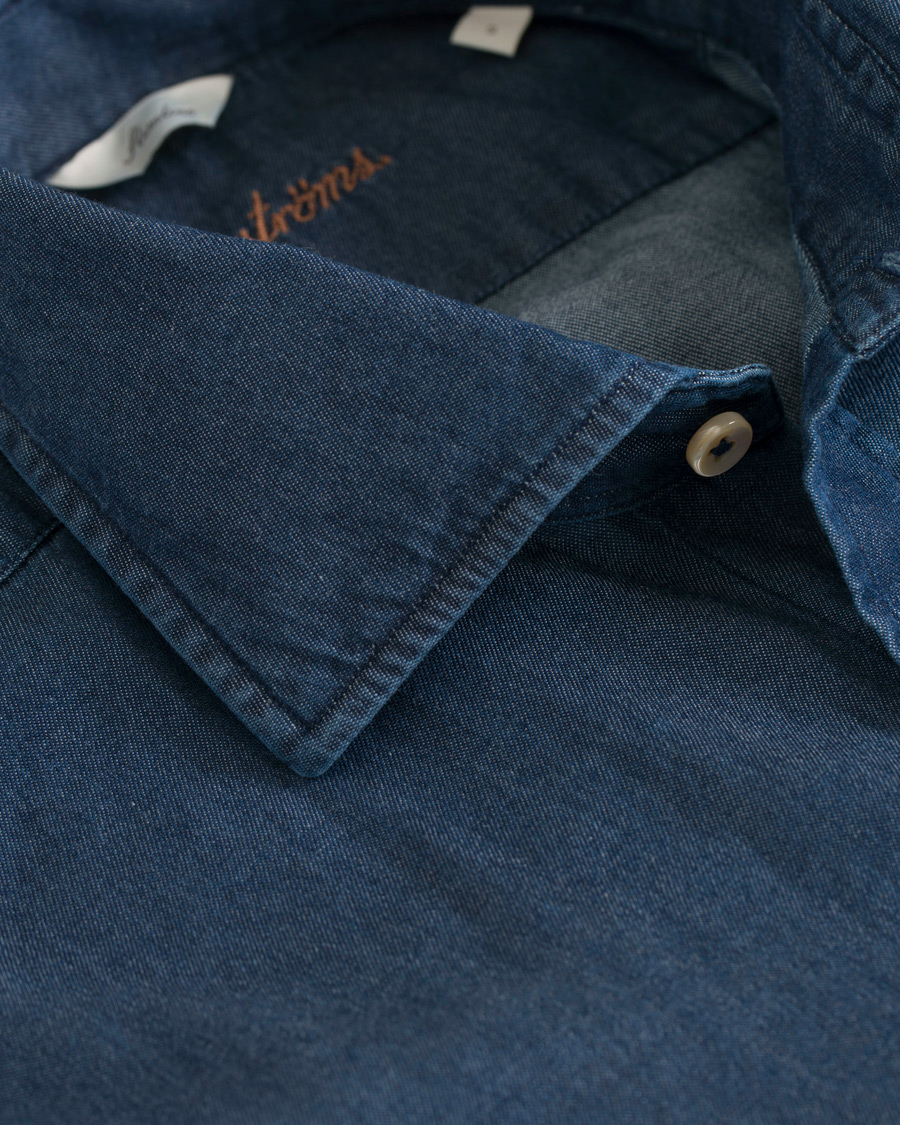 Homme | Chemises | Stenströms | Slimline Garment Washed Shirt Dark Denim