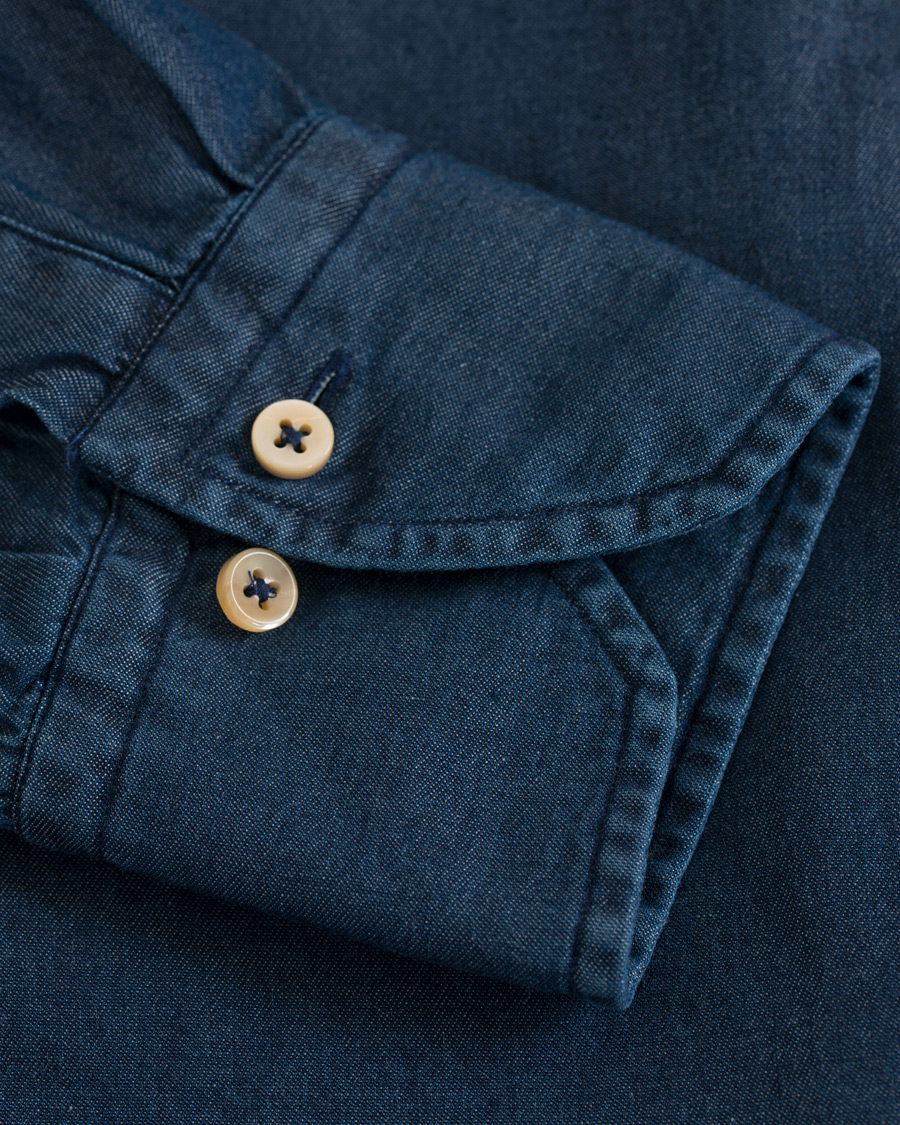 Homme | Chemises | Stenströms | Slimline Garment Washed Shirt Dark Denim