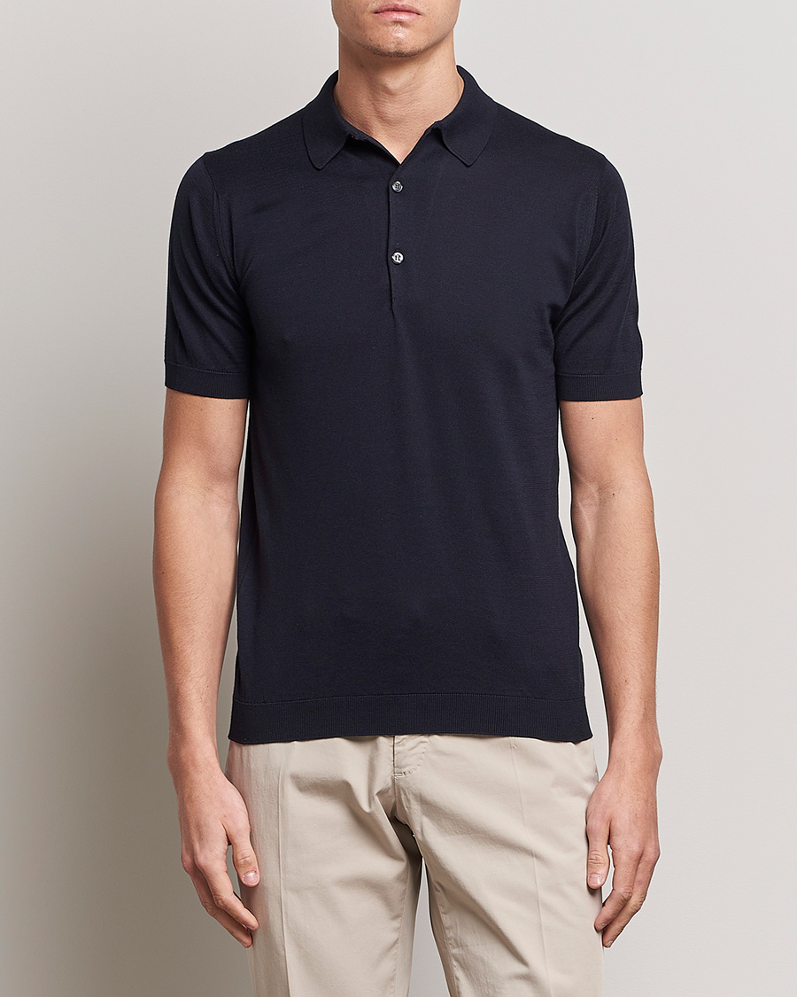 Homme | Polos | John Smedley | Adrian Slim Fit Sea Island Polo Navy