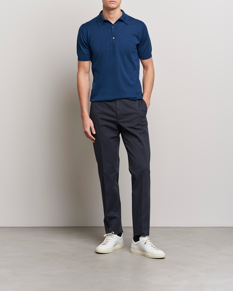 Homme | Polos | John Smedley | Adrian Slim Fit Sea Island Polo Indigo