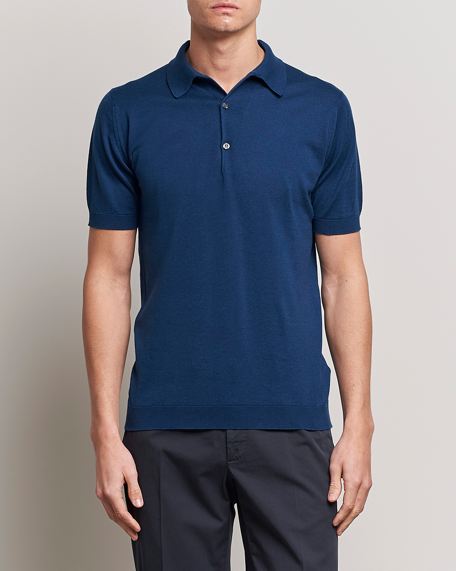 Homme | Polos | John Smedley | Adrian Slim Fit Sea Island Polo Indigo