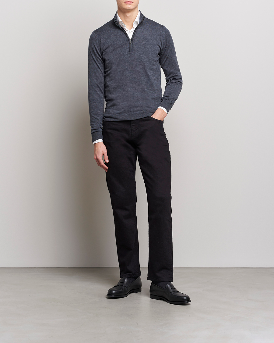 Homme | Pulls Et Tricots | John Smedley | Barrow Extra Fine Merino Half Zip Charcoal