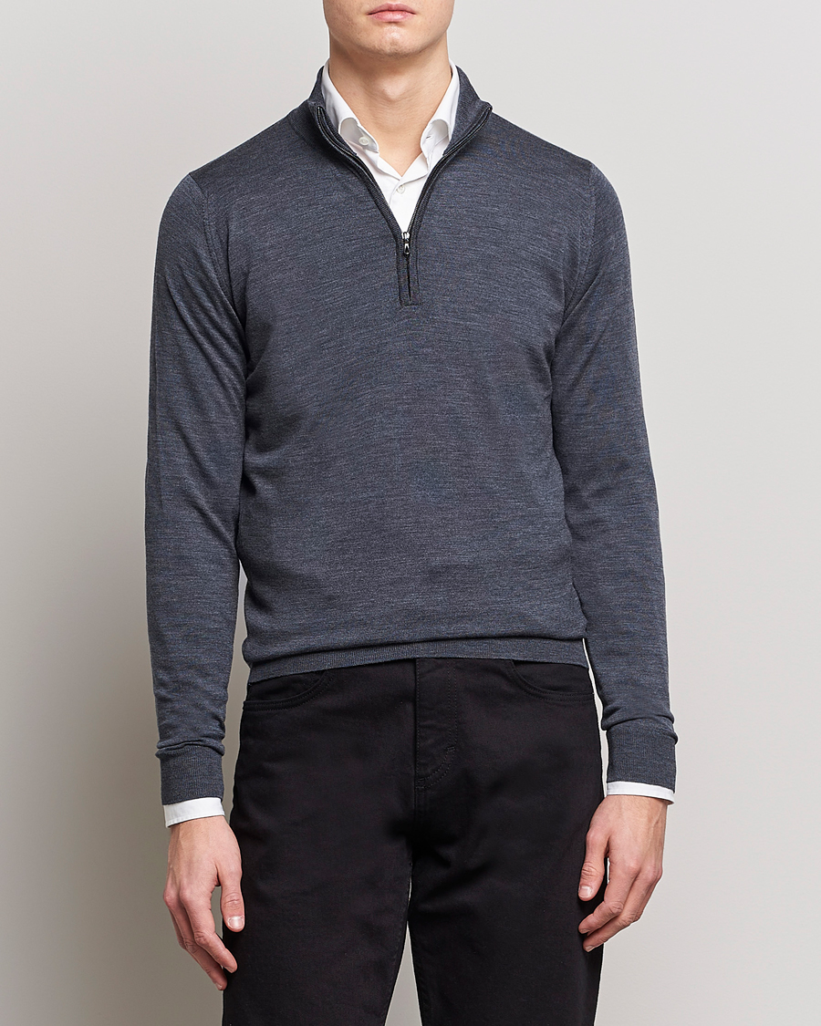 Homme | Pulls Et Tricots | John Smedley | Barrow Extra Fine Merino Half Zip Charcoal