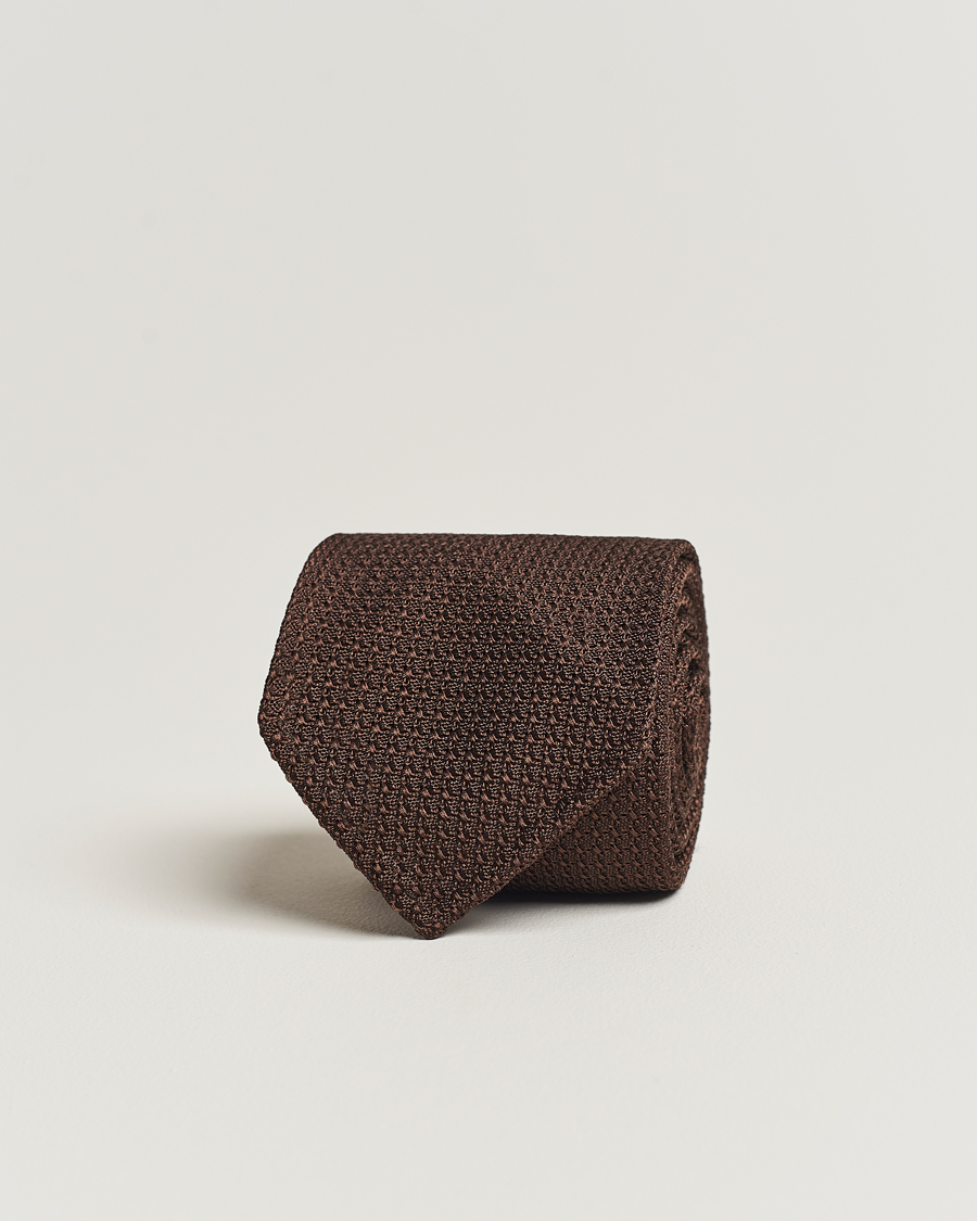 Homme | Cravates | Drake's | Drake'sLarge Knot Handrolled Grenadine Silk TieBrown