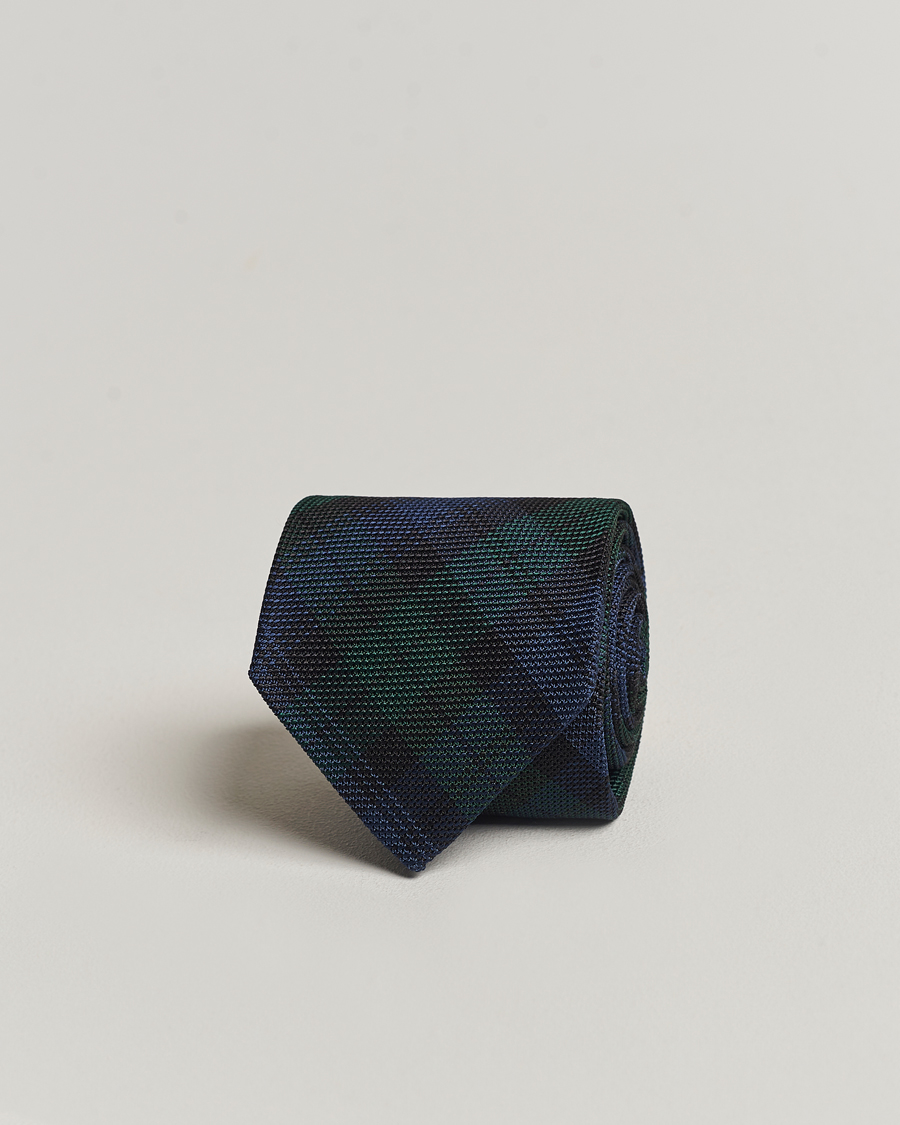 Homme | Drake's Silk Fine Grenadine Handrolled 8 cm Tie Blackwatch | Drake's | Silk Fine Grenadine Handrolled 8 cm Tie Blackwatch