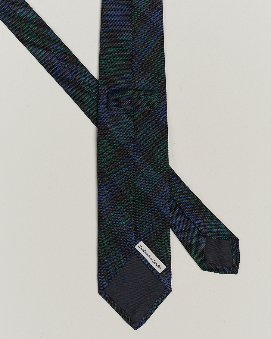 Homme | Preppy Authentic | Drake's | Silk Fine Grenadine Handrolled 8 cm Tie Blackwatch