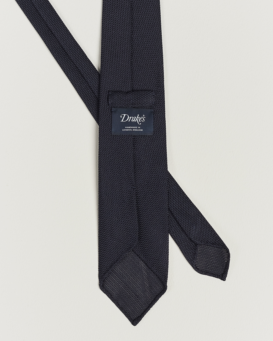 Homme | Preppy Authentic | Drake's | Silk Fine Grenadine Handrolled 8 cm Tie Navy