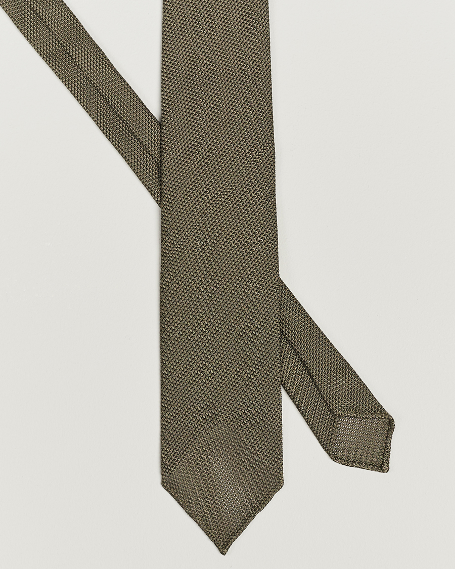 Homme |  | Drake's | Silk Grenadine Handrolled 8 cm Tie Khaki