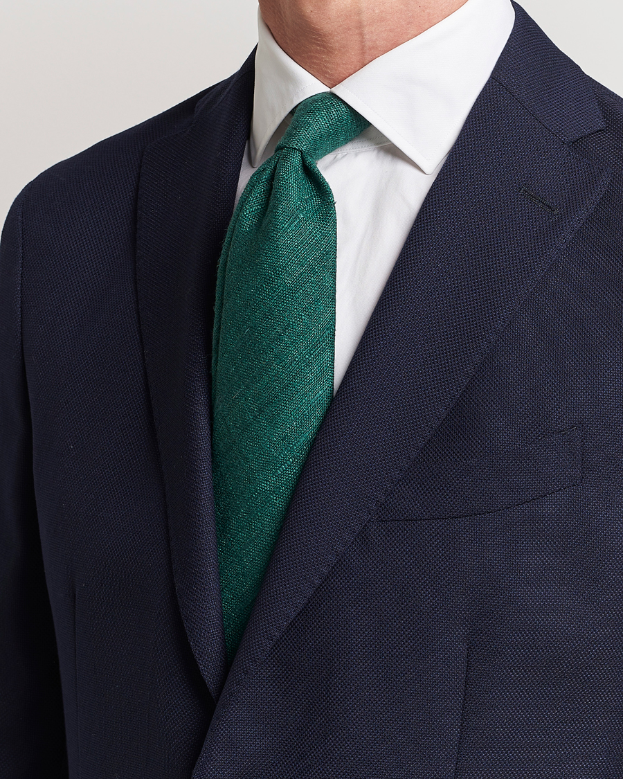 Homme | Accessoires | Drake's | Tussah Silk Handrolled 8 cm Tie Green