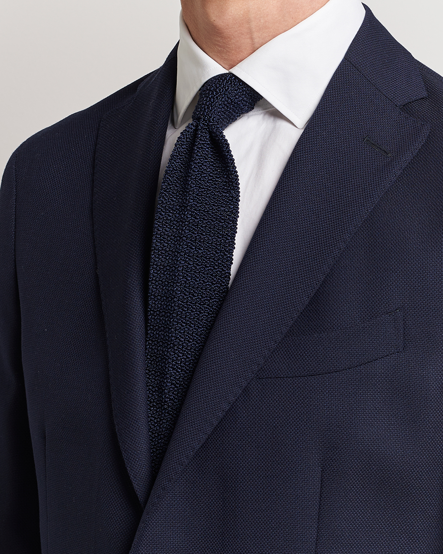 Homme |  | Drake\'s | Knitted Silk 6.5 cm Tie Navy