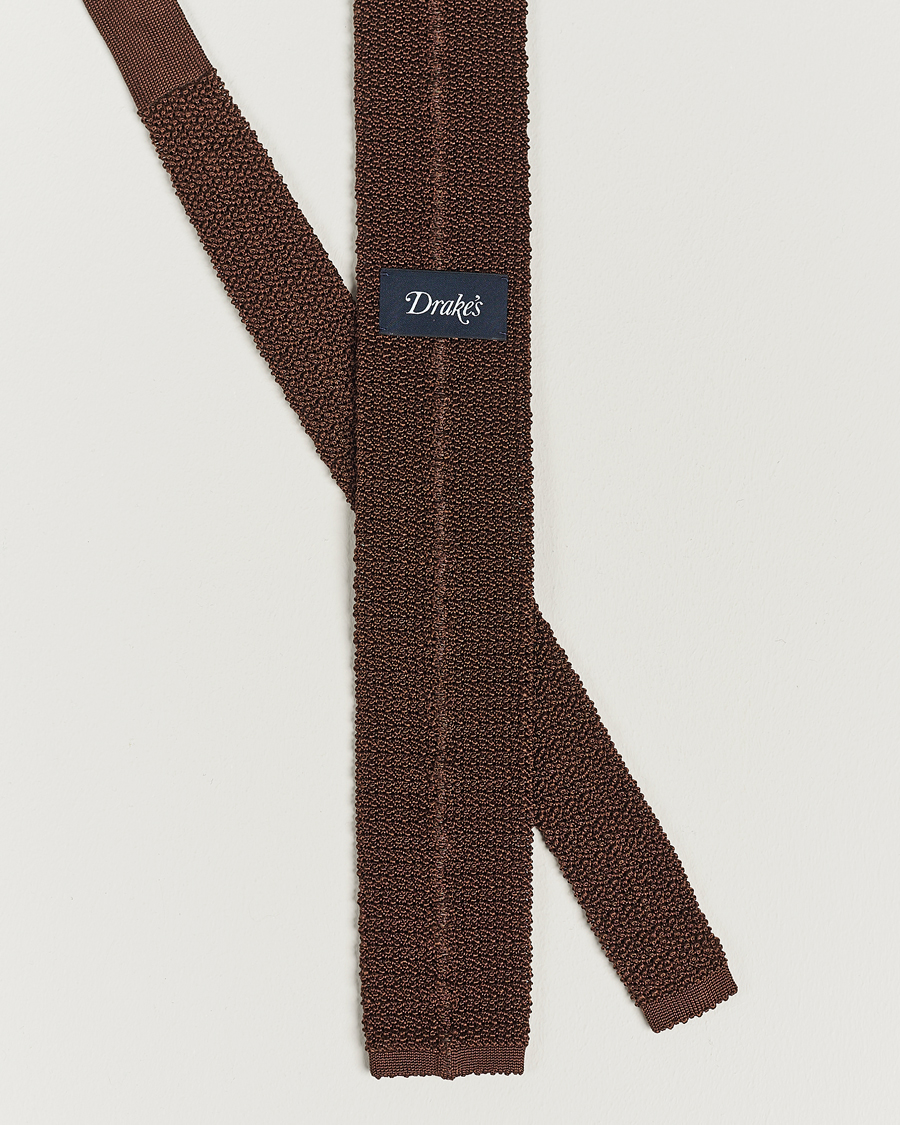 Homme |  | Drake's | Knitted Silk 6.5 cm Tie Brown