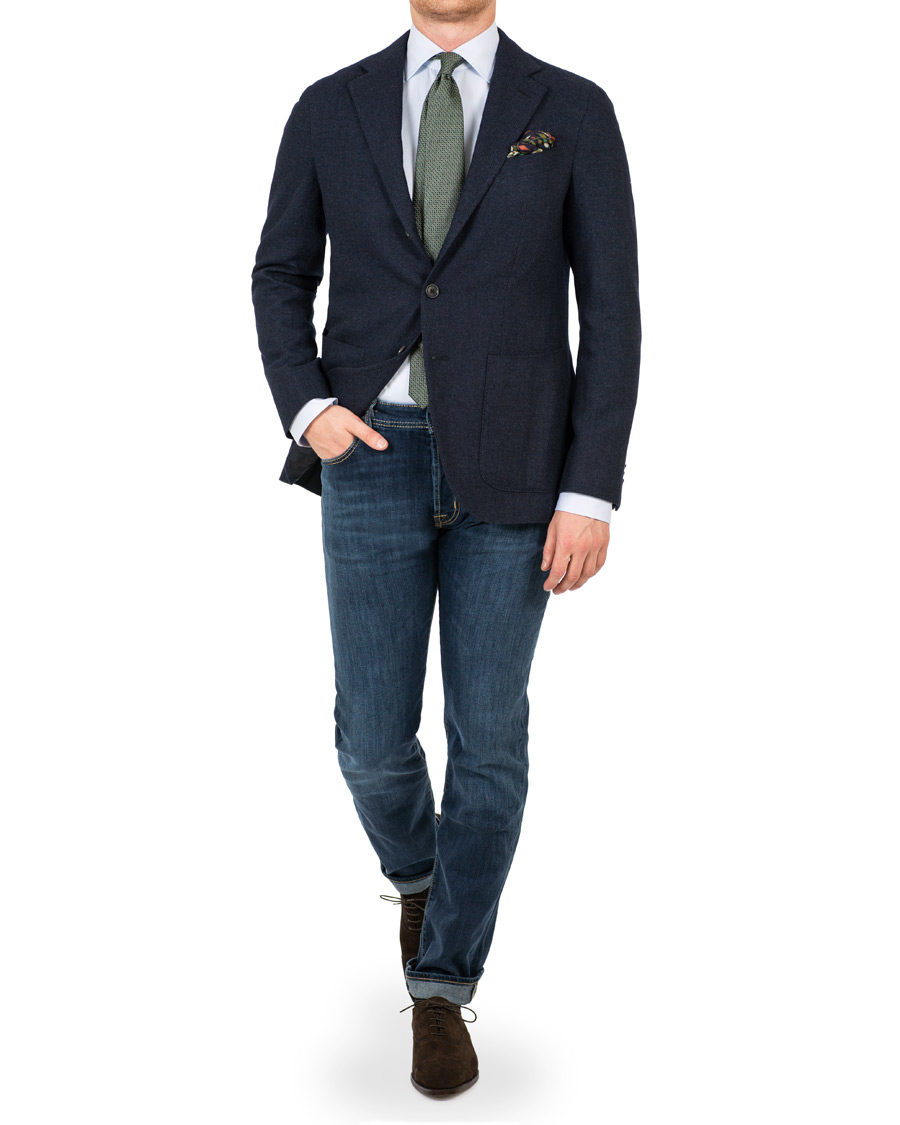 Homme | Blazers | Caruso | Aida Microstructure Melange Wool Blazer Dark Blue