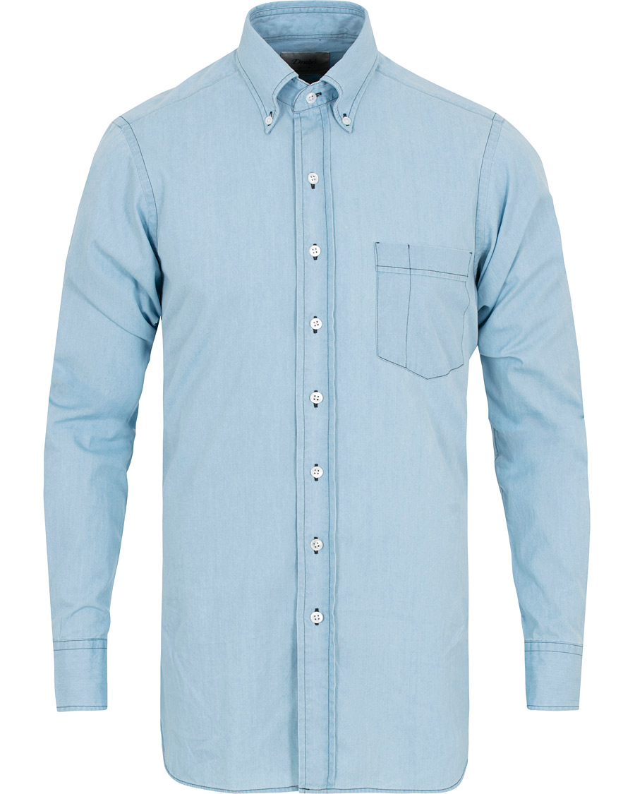 Homme | Chemises | Drake's | Slim Fit Denim Pocket Shirt Light Washed