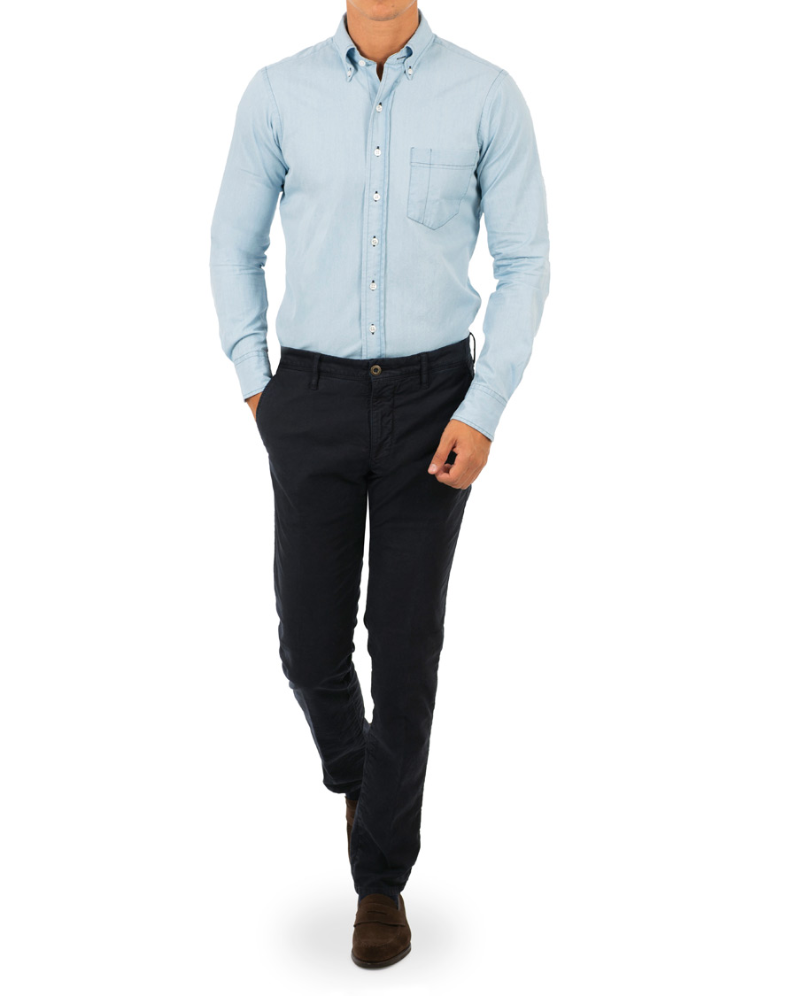 Homme | Chemises | Drake's | Slim Fit Denim Pocket Shirt Light Washed