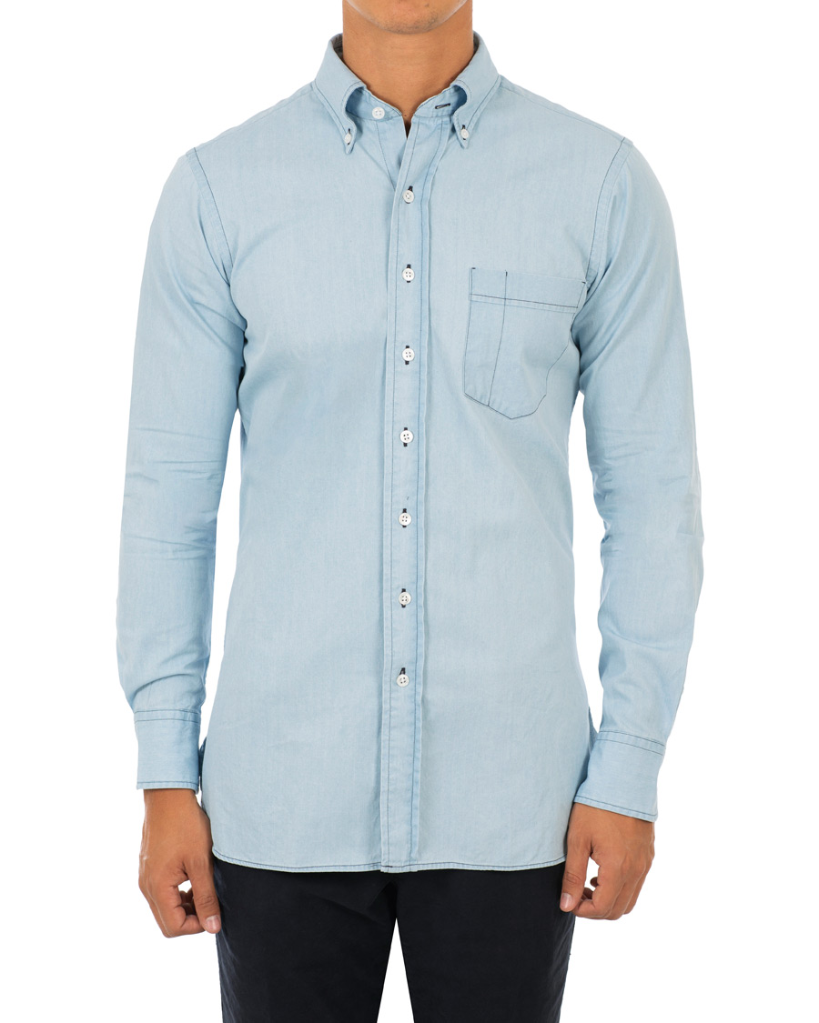 Homme | Chemises | Drake's | Slim Fit Denim Pocket Shirt Light Washed
