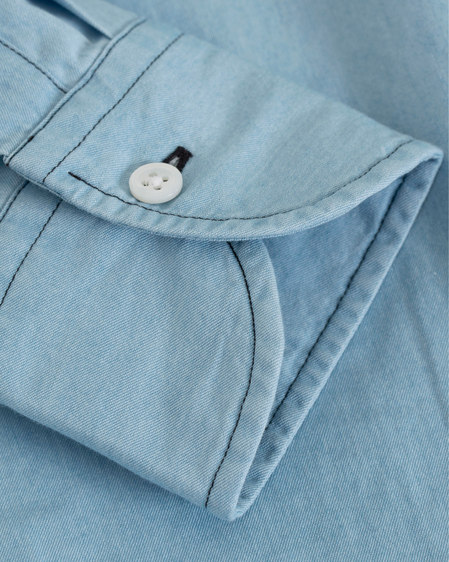 Homme | Chemises | Drake's | Slim Fit Denim Pocket Shirt Light Washed