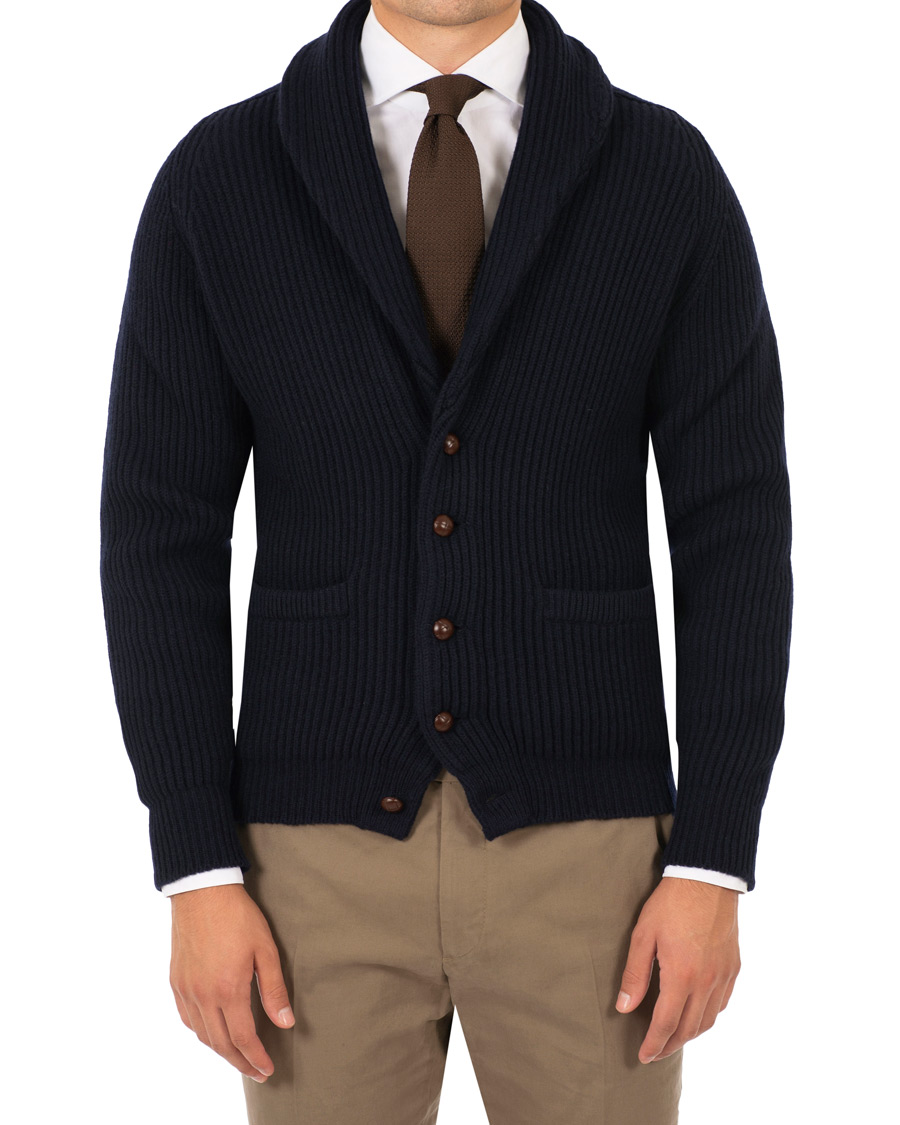 Homme | Pulls Et Tricots | Drake's | Lambswool Shawl Cardigan Navy