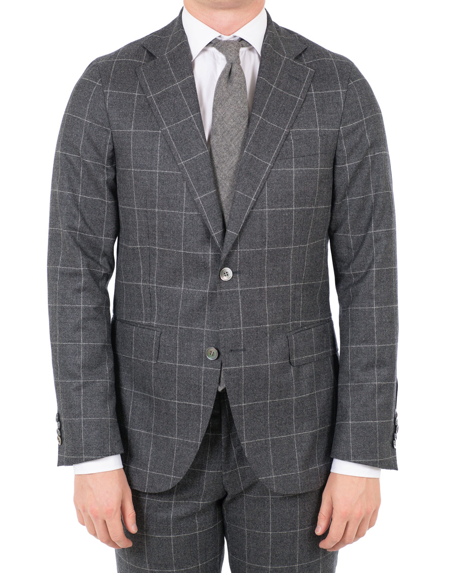 Homme | Costumes | Oscar Jacobson | Egel Super 120 Wool Vitale Barberis Check Suit Grey