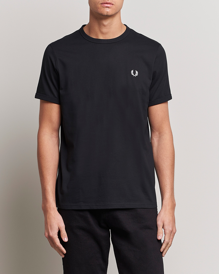 Homme | T-Shirts Noirs | Fred Perry | Ringer Crew Neck Tee Black