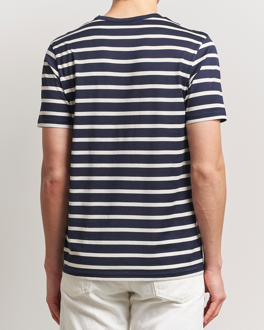 Homme | T-shirts | Sunspel | Striped Crew Neck Q82 Cotton T-Shirt Navy/Ecru