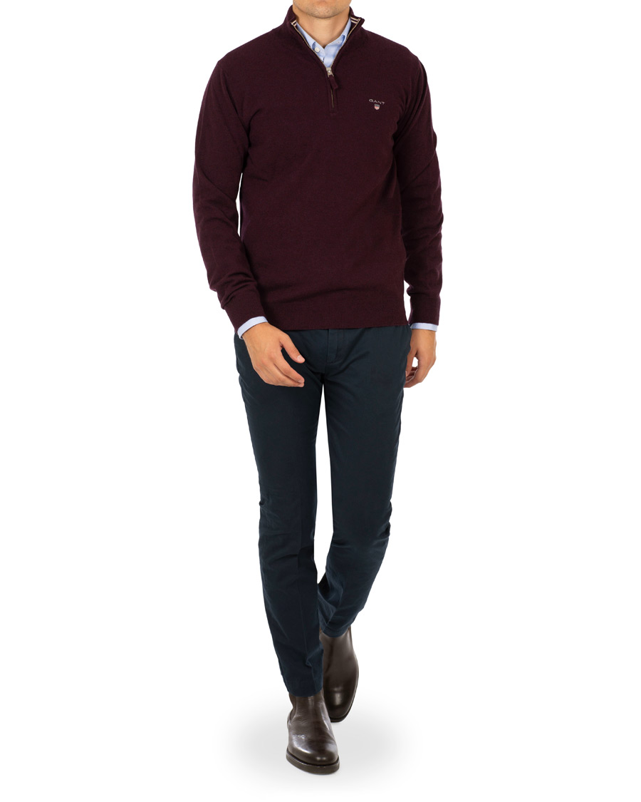 Homme | Pulls Et Tricots | Gant | Superfine Lambswool Half Zip Dark Burgundy Melange