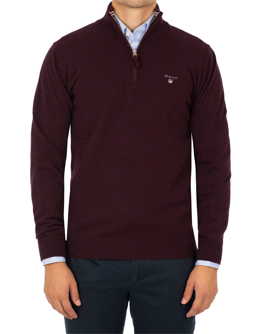 Homme | Pulls Et Tricots | Gant | Superfine Lambswool Half Zip Dark Burgundy Melange