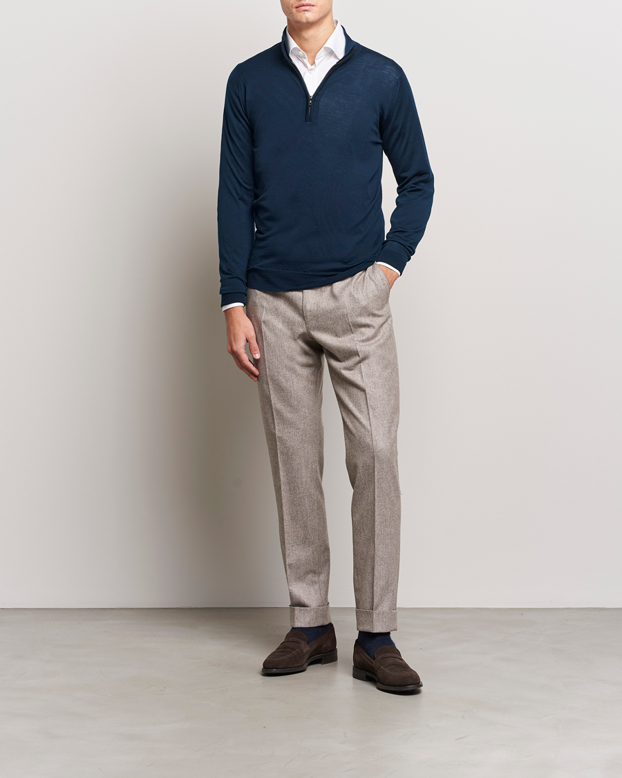 Homme | Pulls Et Tricots | John Smedley | Barrow Extra Fine Merino Half Zip Orion Green